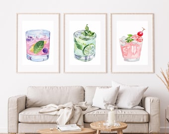 Cocktail Art Prints - Girly Bar Cart Decor (Digital Download Set of 6)