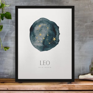 Watercolor Astrology Constellation Wall Art | Zodiac Digital Print | Leo Sign Wall Art