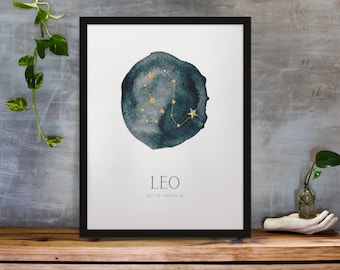 Watercolor Leo Constellation Print | Zodiac Wall Art (Digital Download)