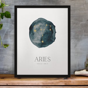 Watercolor Astrology Constellation Wall Art | Zodiac Digital Print | Aries Sign Wall Art