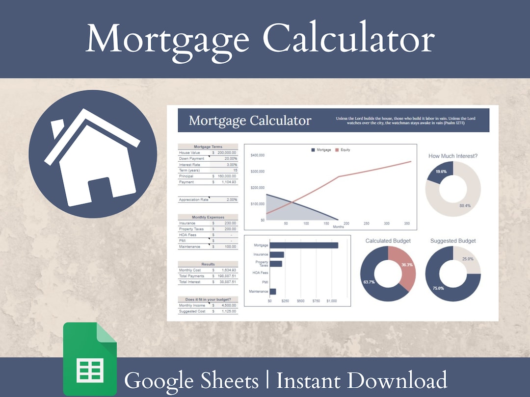 Mortgage Calculator Google Sheets Finance Template Personal Finance Calculator Christian