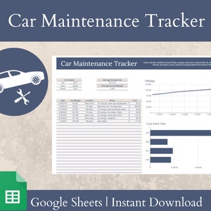 Car Maintenance Tracker | Google Sheets Template | Personal Finance Spreadsheet