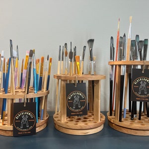 Rotating paint brush holder set, handmade paintbrush holders image 1