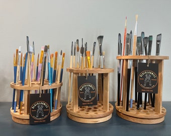 Rotating paint brush holder set, handmade paintbrush holders