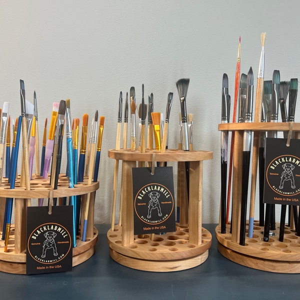 Rotating paint brush holder set, handmade paintbrush holders