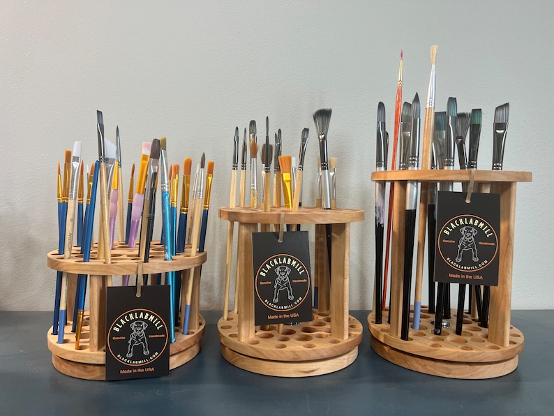 Rotating paint brush holder set, handmade paintbrush holders image 1