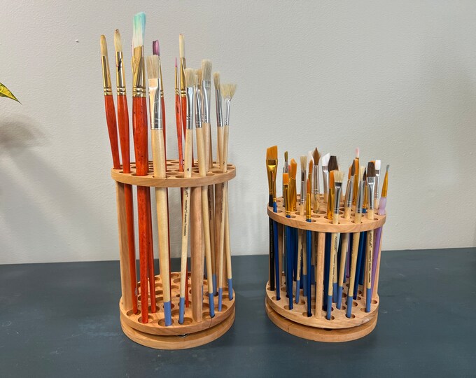 Rotating Paint Brush Holder Set Handmade Paintbrush Holders Etsy