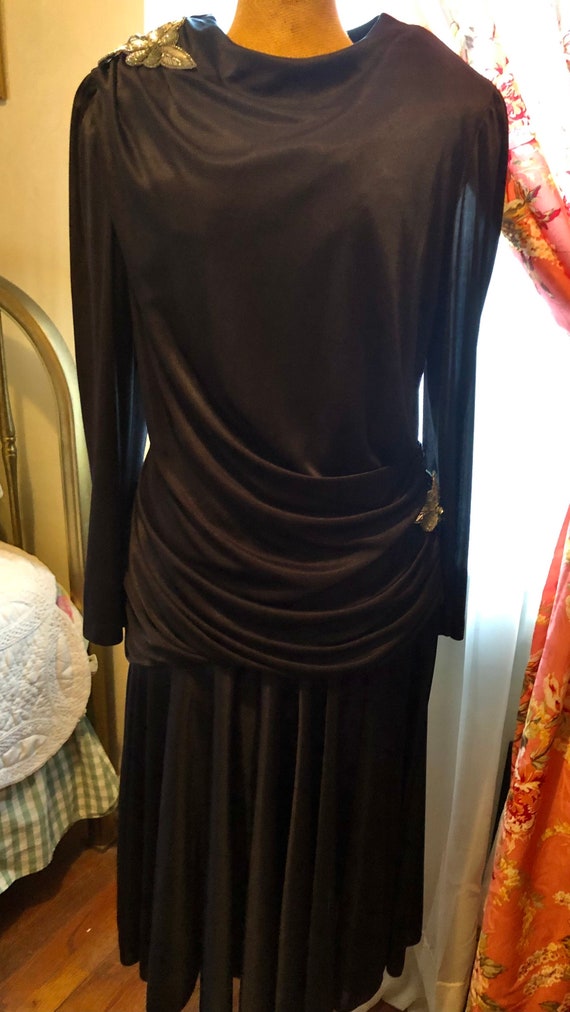 Stunning 80s does 30s style Black Evening Dress