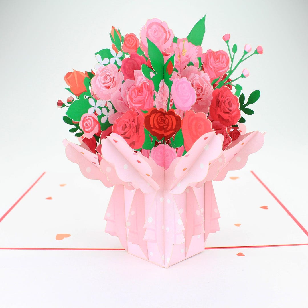 Roses Bouquet Pop-up Card - Etsy