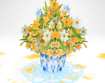 Daffodil Flower Pop-Up Card, Elegant Floral Gift