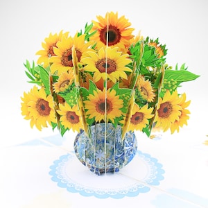 Sunflowers Vase Pop Up Card, Holiday Greeting, Christmas Gift, Flower Cards, Birthday Gift