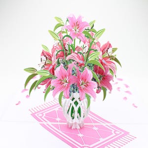 Lily Flower Pop Up Cards, Birthday Gift, Gifts For Her, Mother&#39;s Day Gift