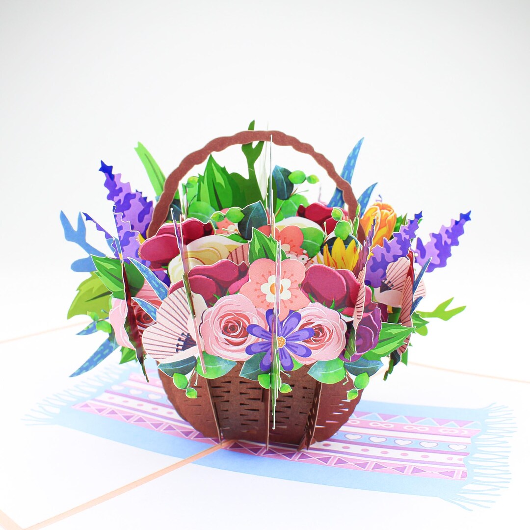 Mix Flower Basket Pop up Card, Laser-cut 3D Greeting Card - Etsy