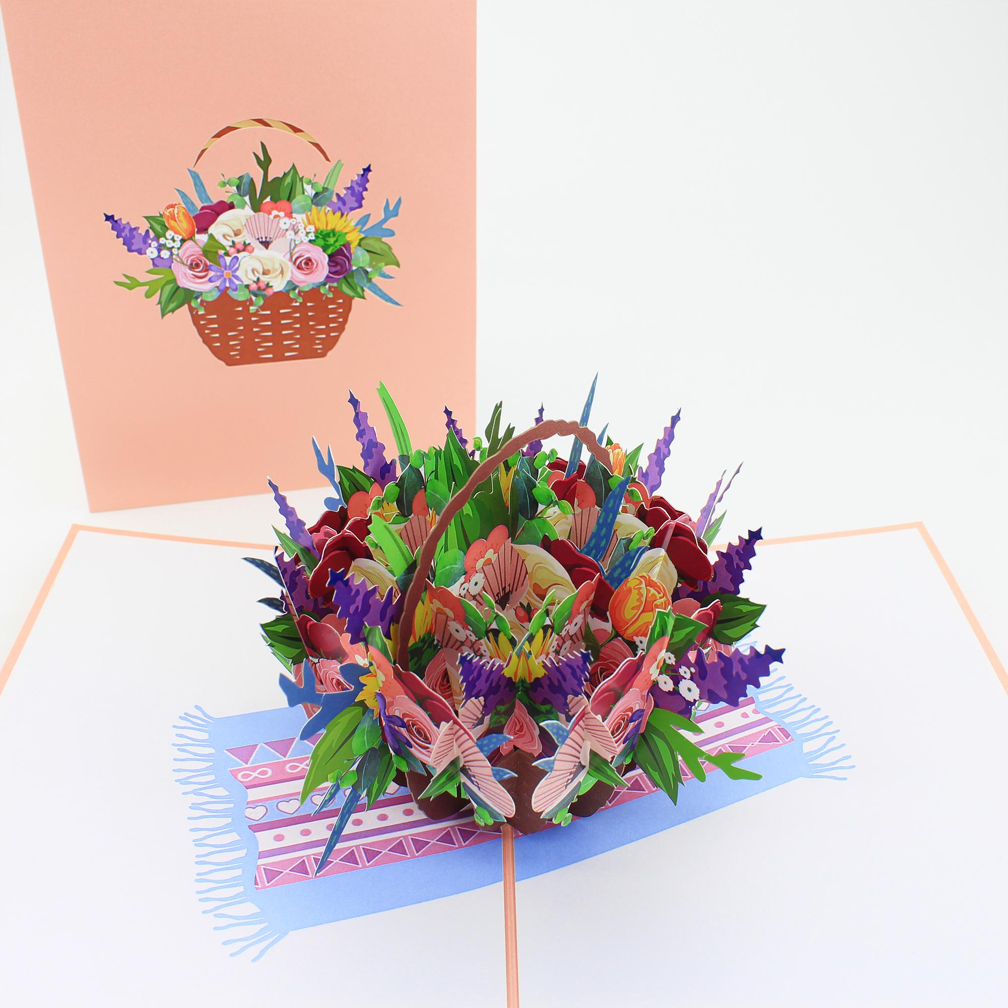Mix Flower Basket Pop up Card, Laser-cut 3D Greeting Card - Etsy