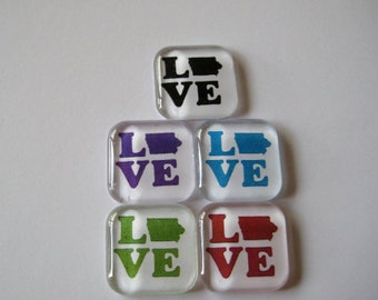 Love Choose Your State Square Glass Tile Magnets Set of 5