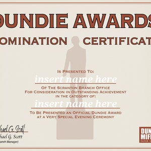 Dundie Award Certificate PDF Instant Download Office Party Decorations ...