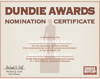 Dundie Award Certificate PDF - Instant Download - Office Party Decorations - The Office