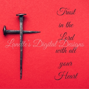 Trust in the Lord with all your Heart, Red Background, Cross made a two Nails, 20oz Skinny Tumbler Wrap, Instant Download, PNG, Digital File