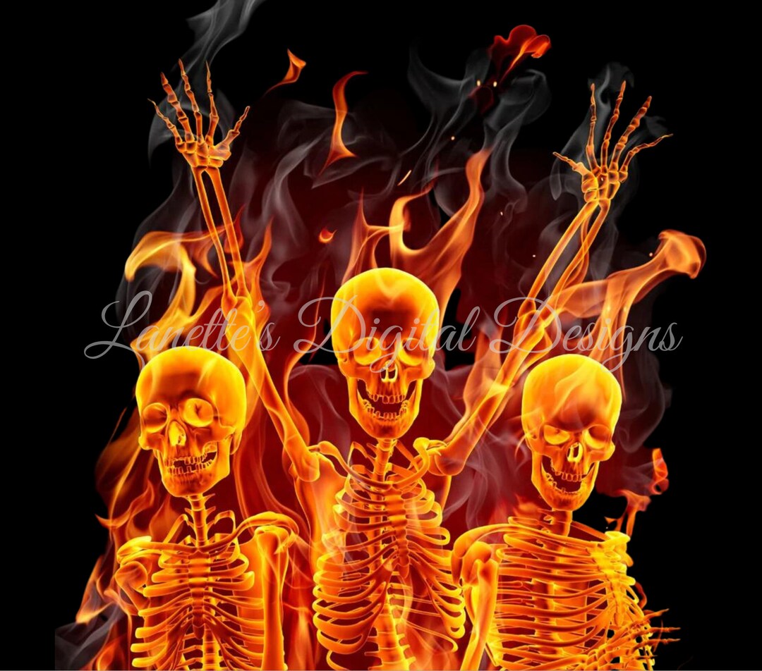 Skeletons in Fire, Black Background, 20oz Skinny Tumbler, Instant ...