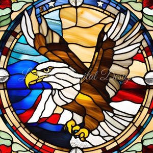 American, Bald Eagle, Stained Glass, 20oz Skinny Tumbler Wrap, Instant Download, Digital File, PNG