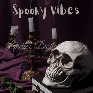 Spooky Vibes, Halloween, Skull, Candle, Dark, 20 0z Skinny Tumbler Wrap, Instant Download, Digital File, PNG