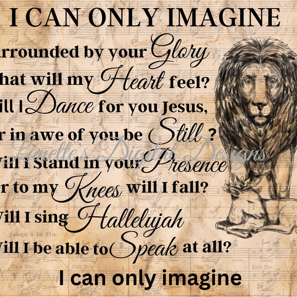 I Can Only Imagine, Lion and Lamb, 20oz Skinny Tumbler Wrap, Instant Download, Digital File, PNG
