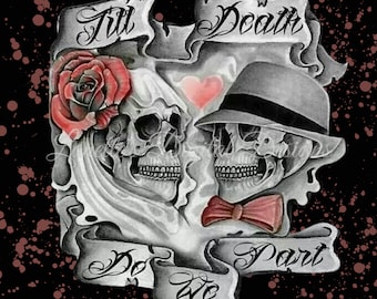 Till Death do we Part, His and Her Skeleton, 20oz Skinny Tumbler Wrap, Téléchargement instantané, Fichier numérique, PNG