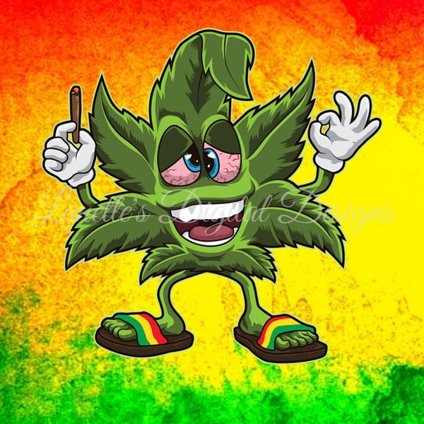 Happy Weed, A Pot leaf smoking with sandles on, 20oz Skinny Tumbler Wrap, Instant Download, PNG, Digital File