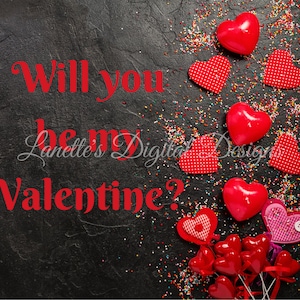 Will you be my Valentine, Black Background, Red Hearts, 20oz Skinny Tumbler Wrap, Digital File, PNG