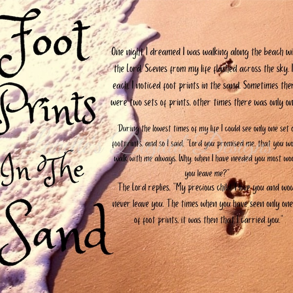 Footprints in the Sand, Christian 20oz Skinny Tumbler Wrap, Digital Design, Instant Download, PNG File