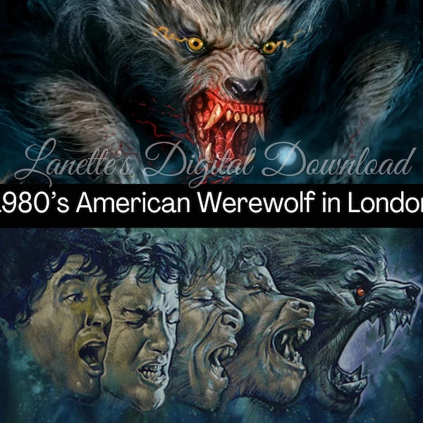 1980's Horror Comedy movie, Full Moon Changes Man to werewolf in London, Instant Download, Digital File, PNG