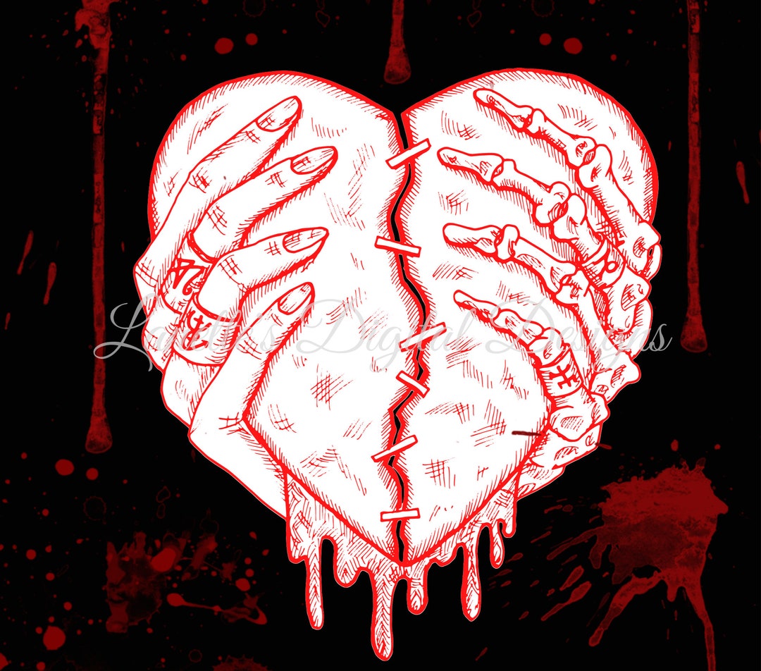 Bloody Broken Heart, Stitched Up, 20oz Tumbler Wrap, Instant Download, PNG,  Digital File 