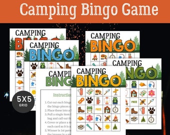 Camping Bingo Game Cards for Kids - Campfire Printable Game - Summer Camping Activity - Backyard Camping Party Game