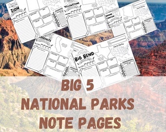 Big 5 National Parks Research Pages | Grand Canyon | Zion | Big Bend | Yosemite | Yellowstone Coloring Sheets for Kids