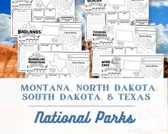 National Parks Pages for Kids - Montana, South Dakota, North Dakota, Texas | Nature Study Notebook Pages | Road Trip Ideas for Kids