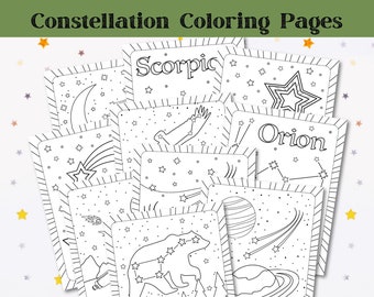 Constellation & Star Coloring Pages Bundle, Set of 10 | Star Color Sheets | Digital Download Printable
