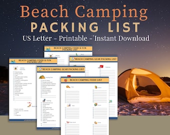Beach Camping Packing List Bundle | Instant Download Digital Checklists for Tent Camping | Camping Gear Checklists