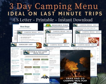 Grab & Go 3 Day Digital Camp Menu | Printable Camping Recipes + Grocery List | Great for Last Minute Trips