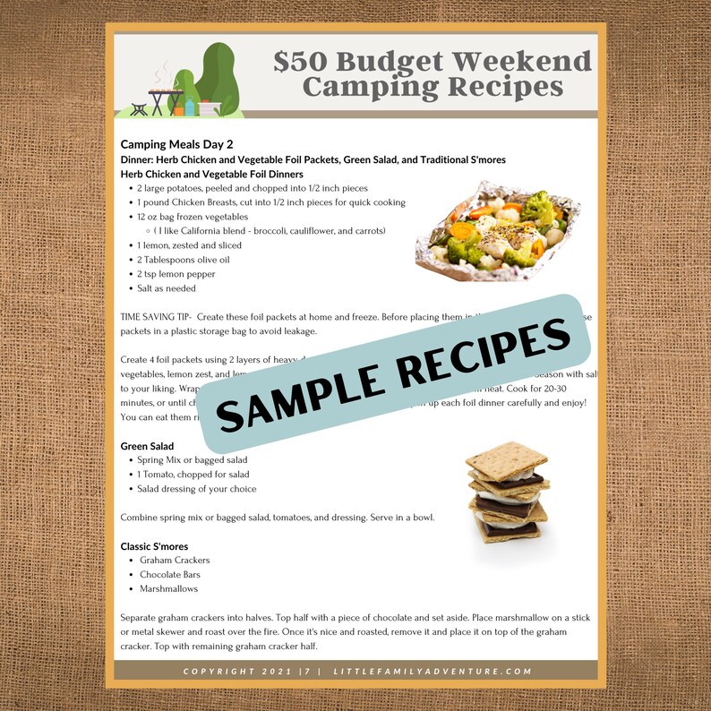 3 Day Camp Menu With Budget Friendly Recipes | Digital Download Camping ...