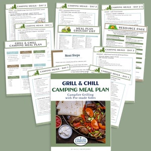 Grill & Chill Weekend Camping Speiseplan | Digitale Wochenend-Camp-Speisekarte und Einkaufsliste | RV/Camping Menü mit Rezepten