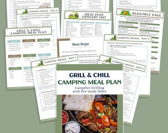 Grill & Chill Weekend Camping Meal Plan | Digital Weekend Camp Menu and Grocery List | RV/Camping Menu with Recipes