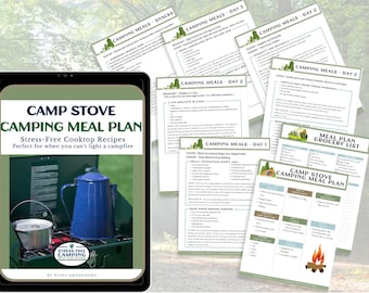 Camp Stove 3 Day Camping Menu + 9 Recipes, Digital Download Weekend Camping Meal planner, Tent Camping or RVing