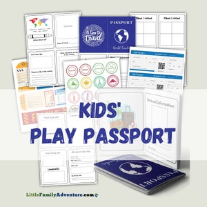 Afdrukbaar kinderreispaspoort | Play Passport met stempels | Doen alsof reisdocumenten voor thuisonderwijsleerlingen