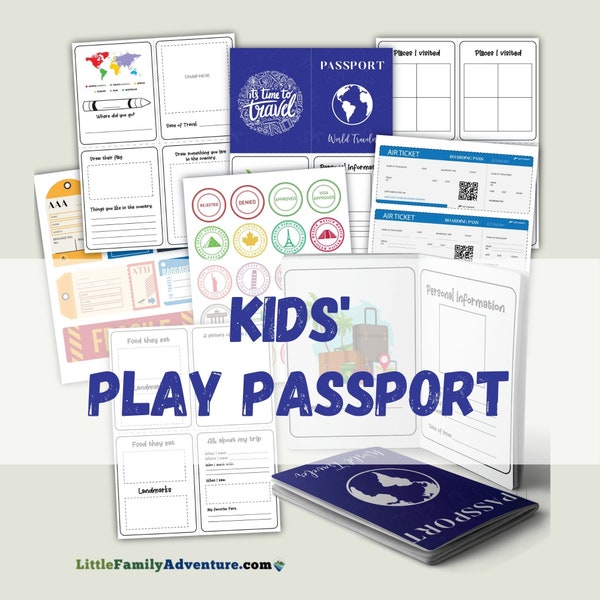 Printable Kids Travel Passport | Play Passport with Stamps | Pretend Travel Documents for Homeschoolers