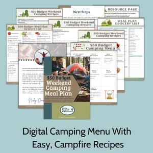 3 Day Camp Menu with  Budget Friendly Recipes | Digital Download Camping Meal Plan + Recipes + Grocery List