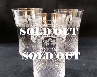 SOLD SOLD  Set of 3 Pall Mall - Lady Hamilton Tumblers, Antique Needle etched & diamond cut water, juice, cordial glasses - Edwardian