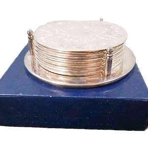 Silver Plated Coasters, Vintage Set of 6 Coasters, Green Plastic Back, Excellent condition,  Great Gift