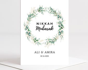 ニッカ・ムバラクカード、高級イスラムのニッカ・ムバラクグリーティングカード、手作り、イスラムのグリーティングカード、イスラムのウェディングカード、ニッカカード、花柄
