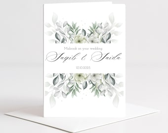 Carte Nikkah Mubarak, couronne florale de luxe, carte islamique personnalisée, carte Shaadi, carte de mariage, mariage musulman, cadeau Nikkah, cadeau de mariage.