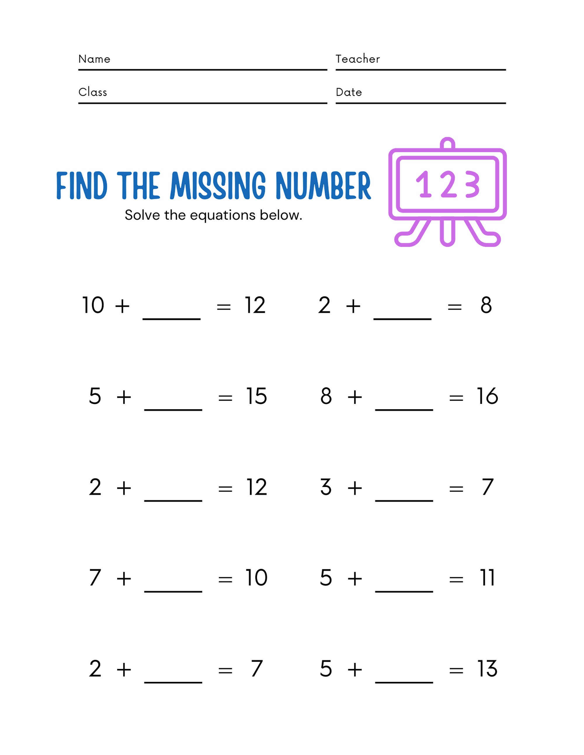 10 printable math worksheets for kids addition and subtraction etsy